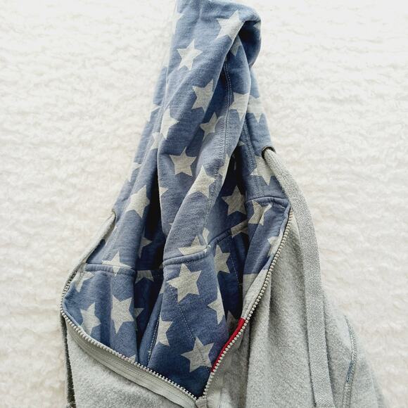 Hoodie Sz L Gray Flag Star Stripe Festival Americana Kangaroo Y2K Patriotic Red - Picture 13 of 16